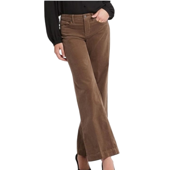 NYDJ Teresa Wide Leg Corduroy Pants Chocolate Brown Pockets Size 10 - Picture 1 of 12